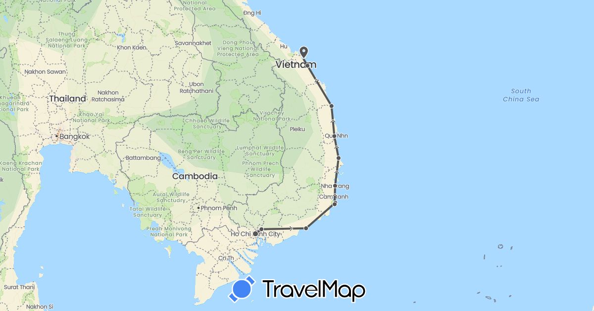 TravelMap itinerary: driving, motorbike in Vietnam (Asia)